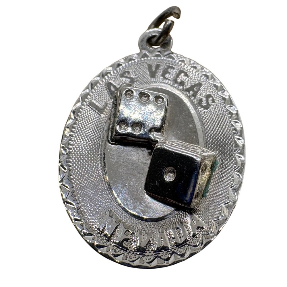 Vintage Sasco Sterling Silver Las Vegas Nevada 3D Dice Souvenir Charm Pendant